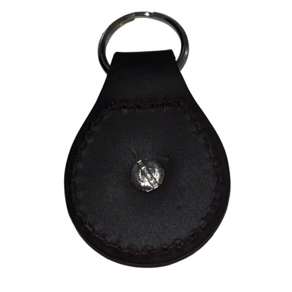 Black Leather Silver Awareness Ribbon Concho Key Ring Chain NEW Unisex - Picture 2 of 2